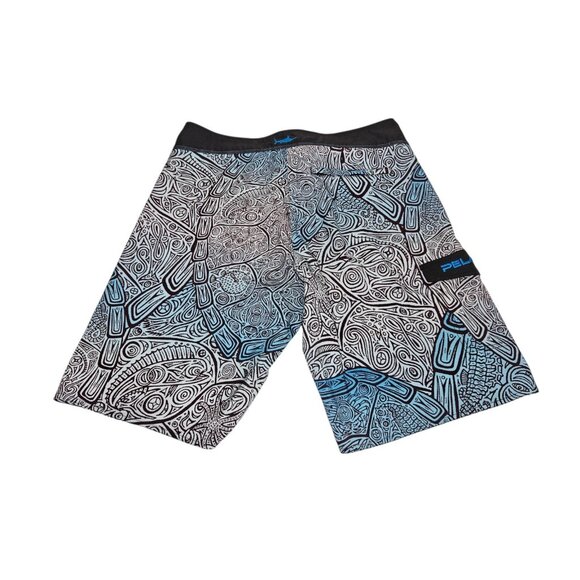 Pelagic Fish Print Board Shorts Swim Trunks Blue White Men's 37 11.5" Inseam - Picture 7 of 13